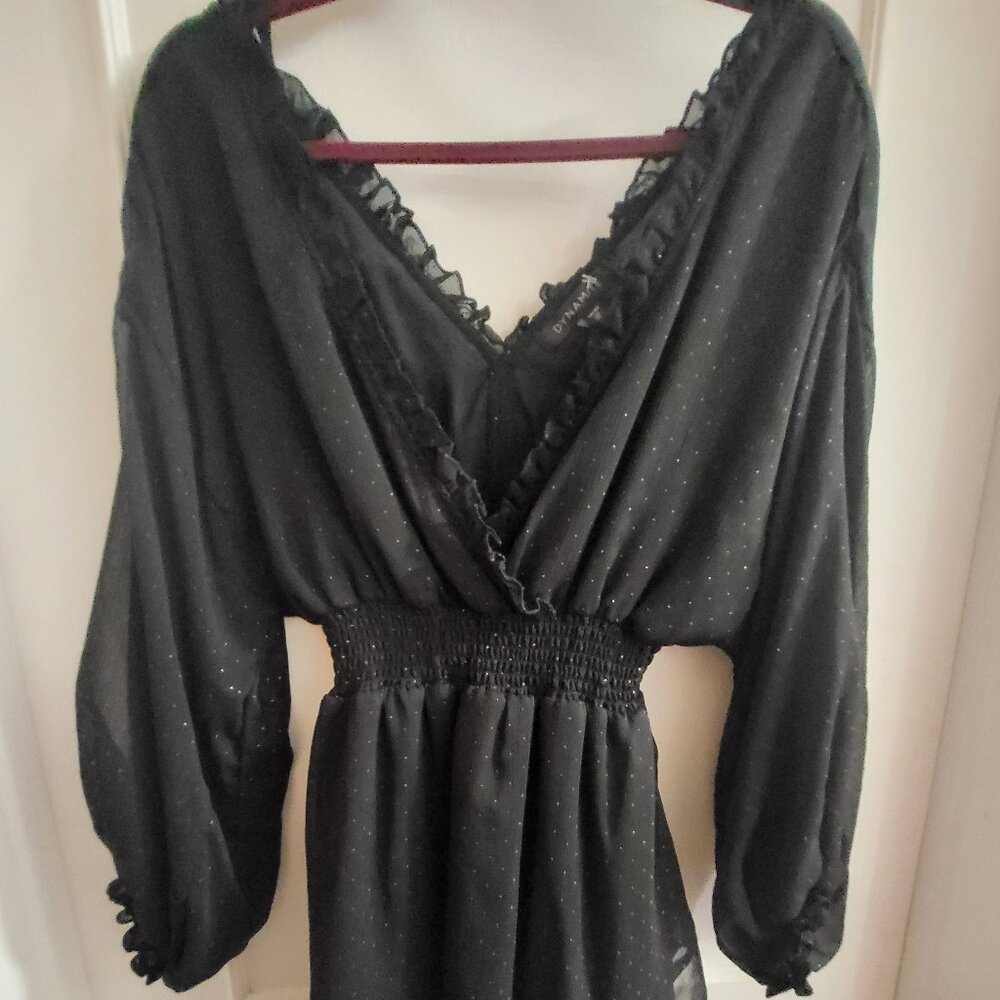 Dynamite Black Ruffle Dot Long Sleeve Mini Dress - Size XS